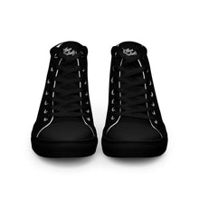 Load image into Gallery viewer, EDM - Black.2 - White Text - Men’s High Top Canvas Sneakers
