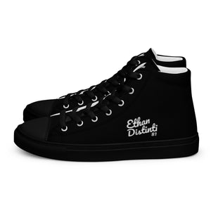 EDM - Black.2 - White Text - Men’s High Top Canvas Sneakers