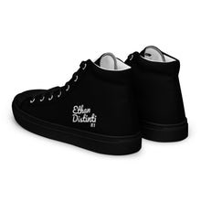 Load image into Gallery viewer, EDM - Black.2 - White Text - Men’s High Top Canvas Sneakers
