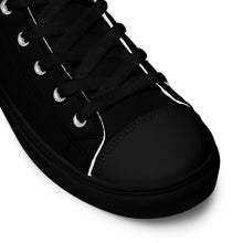 Load image into Gallery viewer, EDM - Black.2 - White Text - Men’s High Top Canvas Sneakers
