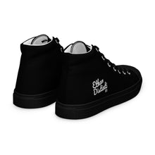 Load image into Gallery viewer, EDM - Black.2 - White Text - Men’s High Top Canvas Sneakers
