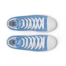 Load image into Gallery viewer, EDM - Jordy Blue - White Text - Men’s High Top Canvas Sneakers
