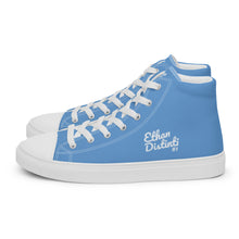 Load image into Gallery viewer, EDM - Jordy Blue - White Text - Men’s High Top Canvas Sneakers
