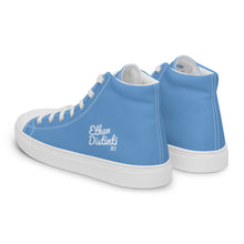 Load image into Gallery viewer, EDM - Jordy Blue - White Text - Men’s High Top Canvas Sneakers
