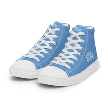 Load image into Gallery viewer, EDM - Jordy Blue - White Text - Men’s High Top Canvas Sneakers
