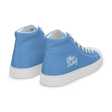 Load image into Gallery viewer, EDM - Jordy Blue - White Text - Men’s High Top Canvas Sneakers
