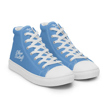 Load image into Gallery viewer, EDM - Jordy Blue - White Text - Men’s High Top Canvas Sneakers
