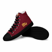 Load image into Gallery viewer, 202.C - Burgundy - Gold/White Text - Women’s High Top Canvas Sneakers *NOTE: The sole of the sneakers is available in 2 colors: Black or White
