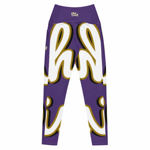 410.A - Purple - White/Old Gold/Black - Wrap Around.2 - Leggings With Pockets