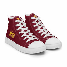 Load image into Gallery viewer, 202.C - Burgundy - Gold/White Text - Women’s High Top Canvas Sneakers *NOTE: The sole of the sneakers is available in 2 colors: Black or White
