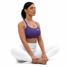 Load image into Gallery viewer, Art 101 - Purple - White Text - White Piping - Sports Bra
