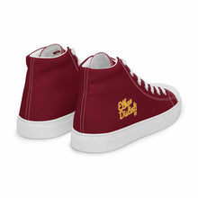 Load image into Gallery viewer, 202.C - Burgundy - Gold/White Text - Women’s High Top Canvas Sneakers *NOTE: The sole of the sneakers is available in 2 colors: Black or White
