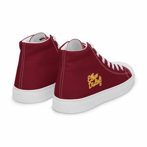 202.C - Burgundy - Gold/White Text - Women’s High Top Canvas Sneakers *NOTE: The sole of the sneakers is available in 2 colors: Black or White