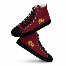 Load image into Gallery viewer, 202.C - Burgundy - Gold/White Text - Women’s High Top Canvas Sneakers *NOTE: The sole of the sneakers is available in 2 colors: Black or White
