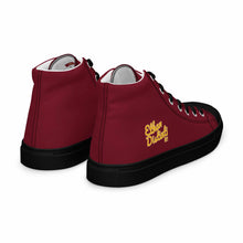 Load image into Gallery viewer, 202.C - Burgundy - Gold/White Text - Men’s high Top Canvas Sneakers       *NOTE: The sole of the sneakers is available in 2 colors: Black or White
