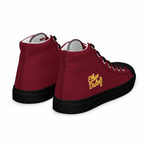 202.C - Burgundy - Gold/White Text - Men’s high Top Canvas Sneakers       *NOTE: The sole of the sneakers is available in 2 colors: Black or White