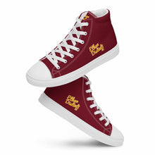 Load image into Gallery viewer, 202.C - Burgundy - Gold/White Text - Women’s High Top Canvas Sneakers *NOTE: The sole of the sneakers is available in 2 colors: Black or White
