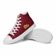 Load image into Gallery viewer, 202.C - Burgundy - Gold/White Text - Women’s High Top Canvas Sneakers *NOTE: The sole of the sneakers is available in 2 colors: Black or White
