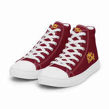 Load image into Gallery viewer, 202.C - Burgundy - Gold/White Text - Men’s high Top Canvas Sneakers       *NOTE: The sole of the sneakers is available in 2 colors: Black or White
