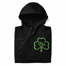 Load image into Gallery viewer, Clover - Black - Kelly Green Text/Clover - Design On Back - Unisex Hoodie *NOTE: This Item &quot;Run Small&quot; Order A Size Up.
