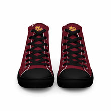 Load image into Gallery viewer, 202.C - Burgundy - Gold/White Text - Men’s high Top Canvas Sneakers       *NOTE: The sole of the sneakers is available in 2 colors: Black or White
