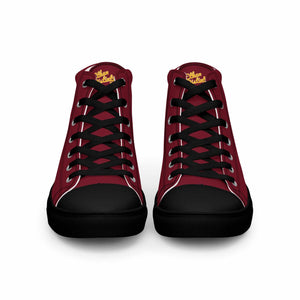 202.C - Burgundy - Gold/White Text - Men’s high Top Canvas Sneakers       *NOTE: The sole of the sneakers is available in 2 colors: Black or White