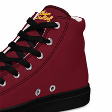 Load image into Gallery viewer, 202.C - Burgundy - Gold/White Text - Women’s High Top Canvas Sneakers *NOTE: The sole of the sneakers is available in 2 colors: Black or White
