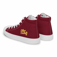 Load image into Gallery viewer, 202.C - Burgundy - Gold/White Text - Men’s high Top Canvas Sneakers       *NOTE: The sole of the sneakers is available in 2 colors: Black or White
