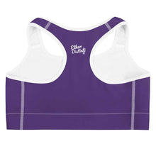 Load image into Gallery viewer, Art 101 - Purple - White Text - White Piping - Sports Bra
