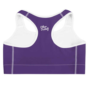 Art 101 - Purple - White Text - White Piping - Sports Bra