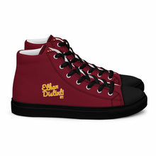 Load image into Gallery viewer, 202.C - Burgundy - Gold/White Text - Men’s high Top Canvas Sneakers       *NOTE: The sole of the sneakers is available in 2 colors: Black or White
