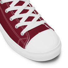 Load image into Gallery viewer, 202.C - Burgundy - Gold/White Text - Men’s high Top Canvas Sneakers       *NOTE: The sole of the sneakers is available in 2 colors: Black or White
