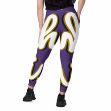 Load image into Gallery viewer, 410.A - Purple - White/Old Gold/Black - Wrap Around.2 - Leggings With Pockets
