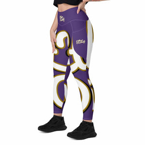 410.A - Purple - White/Old Gold/Black - Wrap Around.2 - Leggings With Pockets