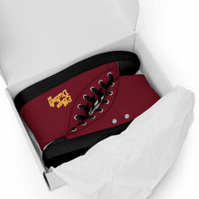 Load image into Gallery viewer, 202.C - Burgundy - Gold/White Text - Men’s high Top Canvas Sneakers       *NOTE: The sole of the sneakers is available in 2 colors: Black or White
