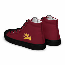 Load image into Gallery viewer, 202.C - Burgundy - Gold/White Text - Men’s high Top Canvas Sneakers       *NOTE: The sole of the sneakers is available in 2 colors: Black or White
