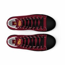 Load image into Gallery viewer, 202.C - Burgundy - Gold/White Text - Men’s high Top Canvas Sneakers       *NOTE: The sole of the sneakers is available in 2 colors: Black or White
