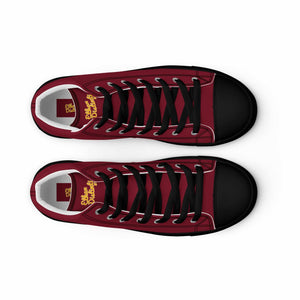 202.C - Burgundy - Gold/White Text - Men’s high Top Canvas Sneakers       *NOTE: The sole of the sneakers is available in 2 colors: Black or White