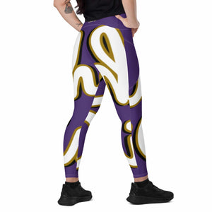 410.A - Purple - White/Old Gold/Black - Wrap Around.2 - Leggings With Pockets