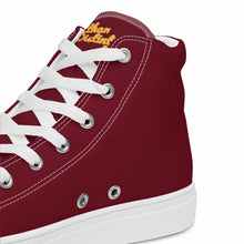 Load image into Gallery viewer, 202.C - Burgundy - Gold/White Text - Women’s High Top Canvas Sneakers *NOTE: The sole of the sneakers is available in 2 colors: Black or White
