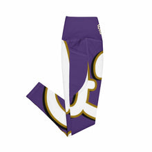 Load image into Gallery viewer, 410.A - Purple - White/Old Gold/Black - Wrap Around.2 - Leggings With Pockets
