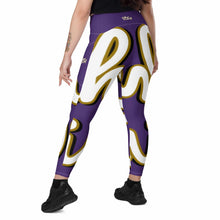 Load image into Gallery viewer, 410.A - Purple - White/Old Gold/Black - Wrap Around.2 - Leggings With Pockets
