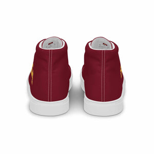 202.C - Burgundy - Gold/White Text - Men’s high Top Canvas Sneakers       *NOTE: The sole of the sneakers is available in 2 colors: Black or White