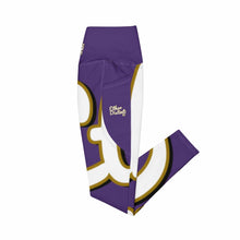 Load image into Gallery viewer, 410.A - Purple - White/Old Gold/Black - Wrap Around.2 - Leggings With Pockets
