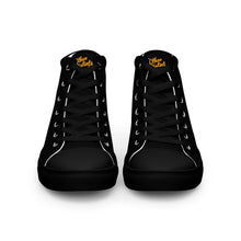 Load image into Gallery viewer, 202.A - Black - Gold/Maroon Text - Men’s High Top Canvas Sneakers
