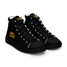 Load image into Gallery viewer, 202.A - Black - Gold/Maroon Text - Men’s High Top Canvas Sneakers
