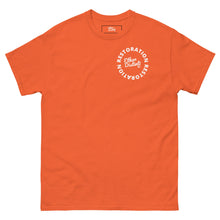 Load image into Gallery viewer, RESTORATION - Coll # 4.A - Avail In The Colors: Orange, Azalea, Irish Green, Carolina Blue, Gold, Royal Blue, Red, Purple - Unisex Classic Tee *Design On Back
