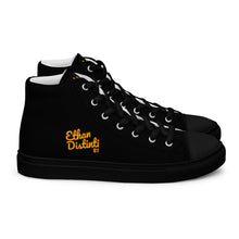 Load image into Gallery viewer, 202.A - Black - Gold/Maroon Text - Women’s High Top Canvas Shoes
