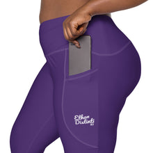 Load image into Gallery viewer, Art 101 - Purple - White Text - White Stitching - Leggings With Pockets
