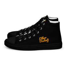 Load image into Gallery viewer, 202.A - Black - Gold/Maroon Text - Men’s High Top Canvas Sneakers
